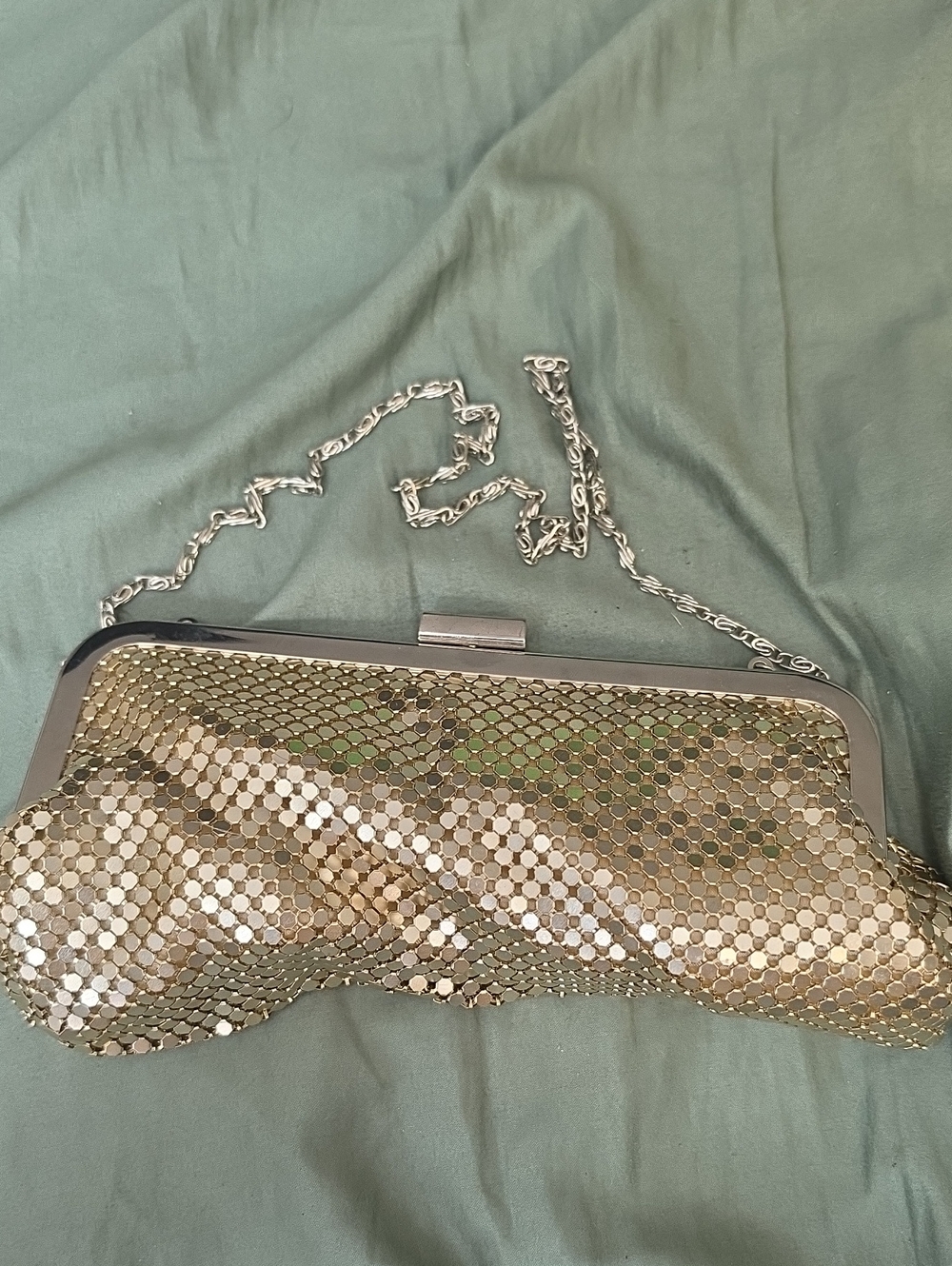 Lulu Townsend Gold Mesh Clutch with Silver Chain